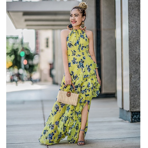 Eliza j halter best sale ruffle maxi dress yellow
